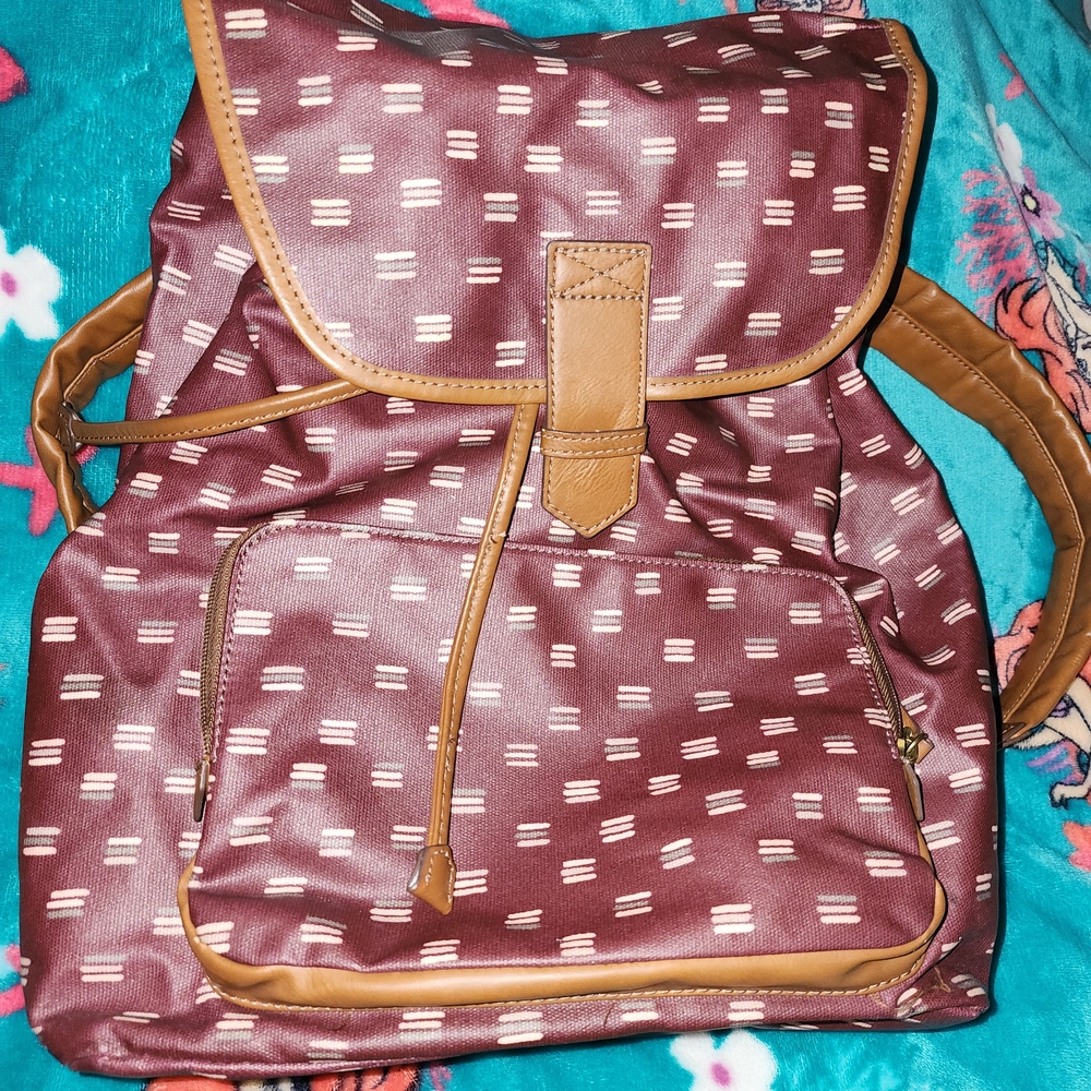 Fossil Brown and Burgundy Patterned Women's Backpack